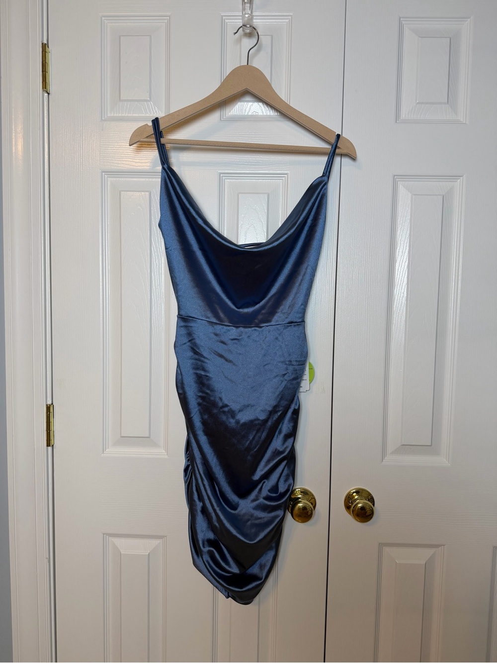 Windsor Navy Satin Cowl Neck Prom Dress